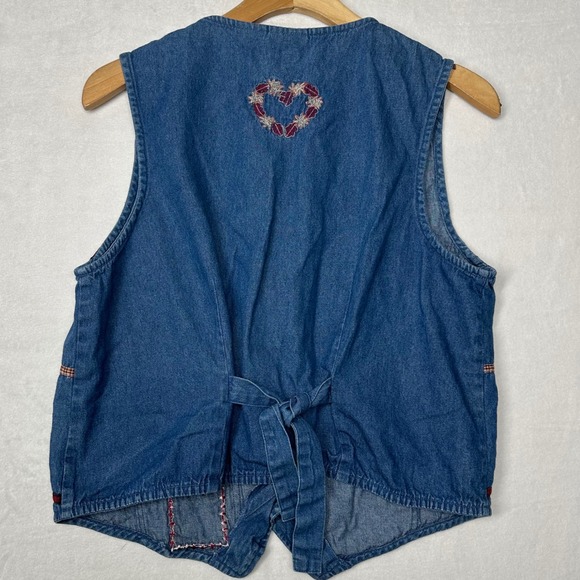 Bobbie Brooks Denim Vest Patchwork Embroidered Farmcore Cottagecore Size S - Picture 3 of 8
